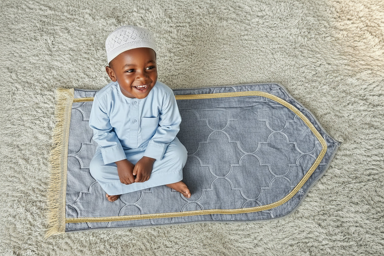 Blauwgrijze gebedskleed - zacht en fijn voor kinderen