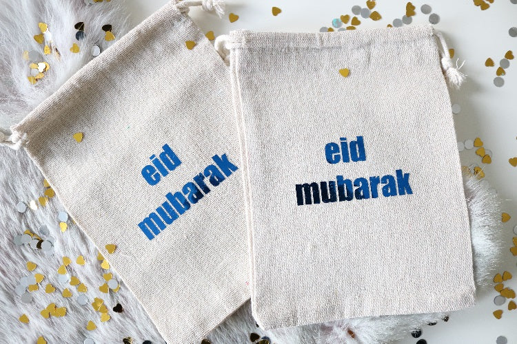Eid mubarak jutezakje (groter formaat blauw)