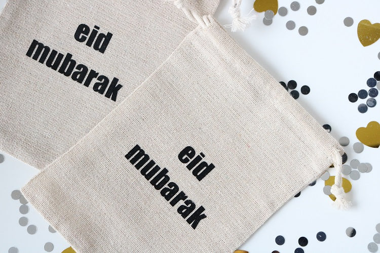 Eid mubarak jutezakje (groter formaat zwart)