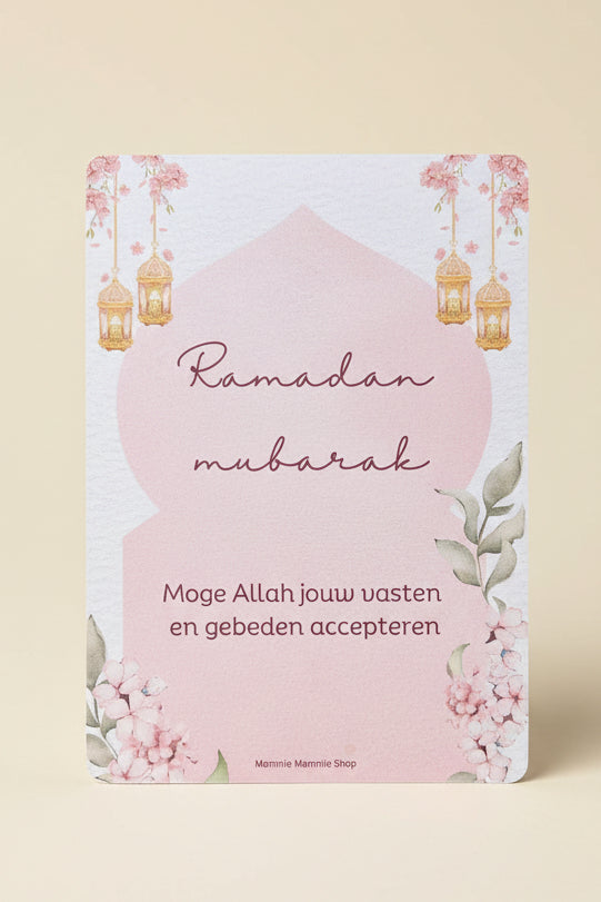 Ramadan mubarak wenskaart roze