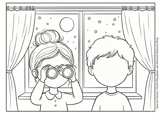 Kleurplaat: Sara en Hamza zoeken de maan